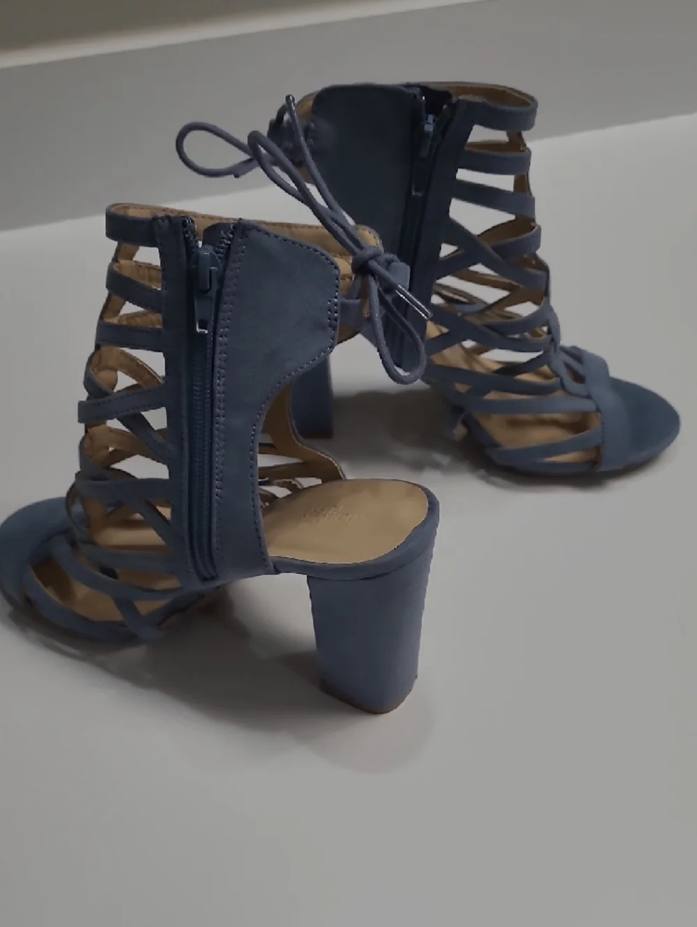 Charlotte Russe Blue Strappy Cage Heels with Chunky Block Heel Sandals - Size 8